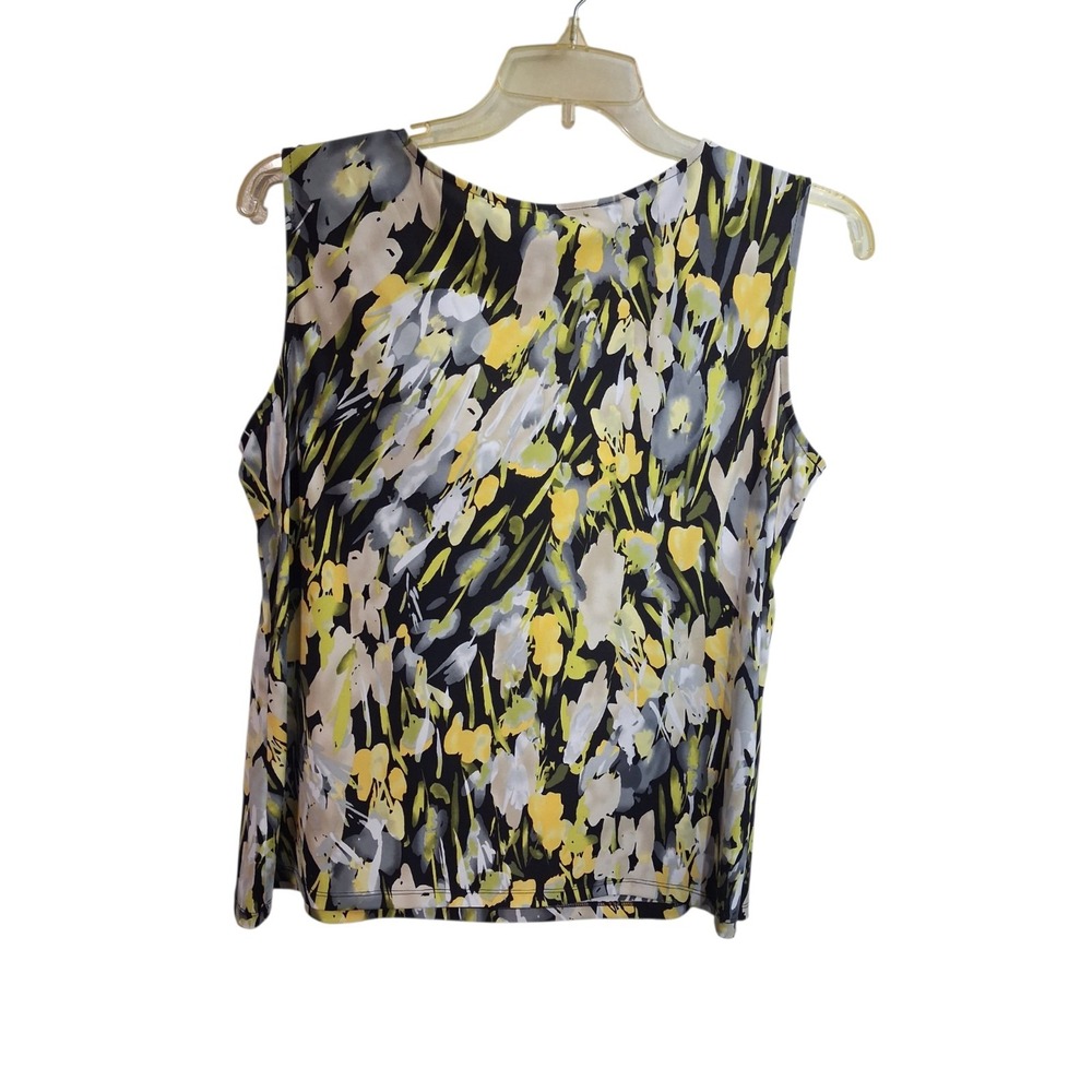 Jones Studio Separates Womens 1X Blouse Cowl Neck Sleeveless Floral Black Yellow - Picture 3 of 8
